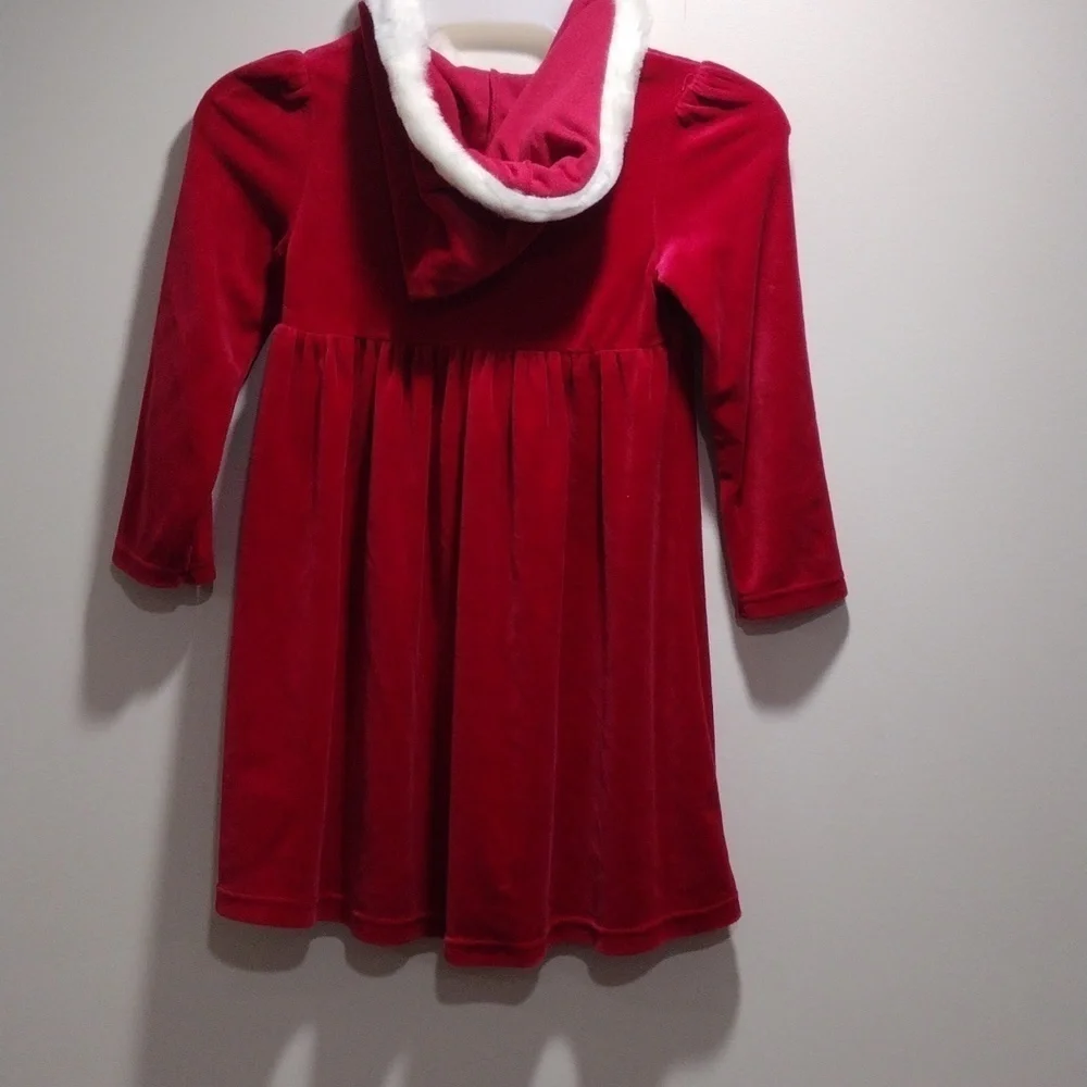 Gymboree, Girl’s Long Sleeve Red Hoodie Dress, White Pom-pom & Faux Fur - Size 5